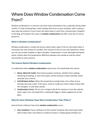 Where Does Window Condensation Come From
