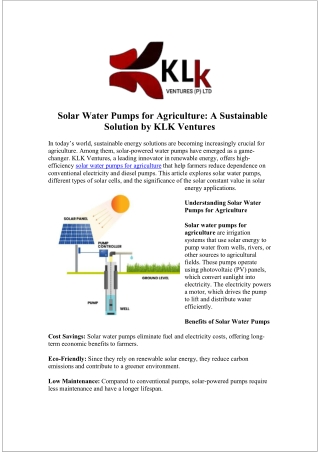 Irrigate Efficiently with KLK Solar Water Pumps for Agriculture