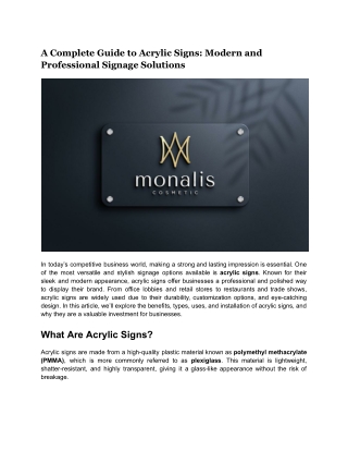 A Complete Guide to Acrylic Signs: Modern and Professional Signage Solutions