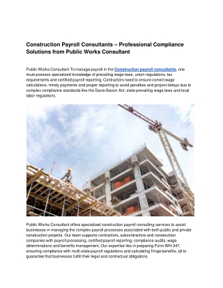 Construction Payroll Consultants – Professional Compliance Solutions from Public Works Consultant