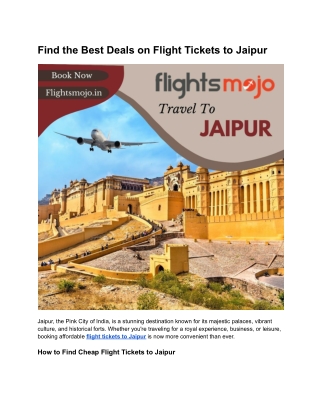 Best Deals on Flight Tickets to Jaipur