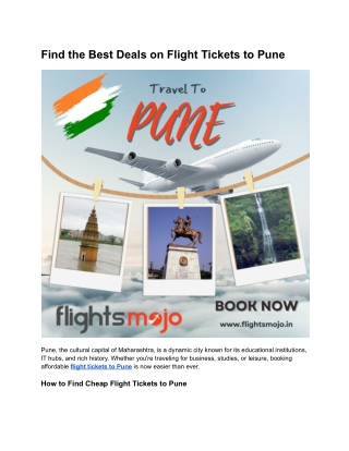 Best Deals on Flight Tickets to Pune