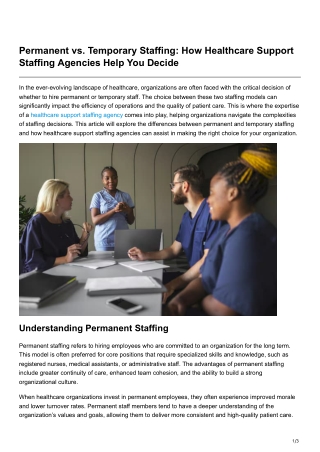 Permanent vs Temporary Staffing How Healthcare Support Staffing Agencies Help You Decide