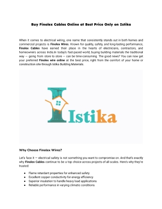 Buy Finolex Cables Online at Best Price Only on Istika