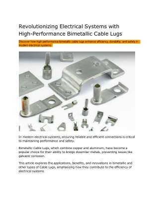 Revolutionizing Electrical Systems with High-Performance Bimetallic Cable Lugs