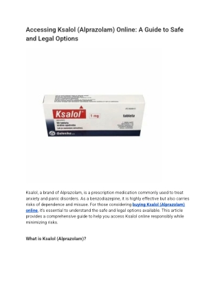 Accessing Ksalol (Alprazolam) Online_ A Guide to Safe and Legal Options