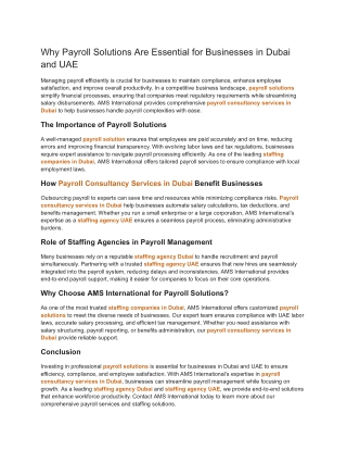 Why Payroll Solutions Are Essential for Businesses in Dubai and UAE