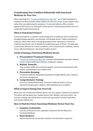 Transforming Your Condition Holistically with Functional Medicine Dr. Near You