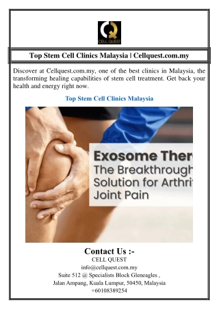 Top Stem Cell Clinics Malaysia | Cellquest.com.my