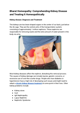 Bharat Homeopathy Comprehending Kidney Disease and Treating It Homeopathically