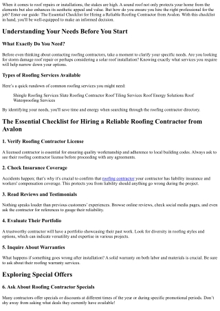 The Essential Checklist for Hiring a Reliable Roofing Contractor from Avalon