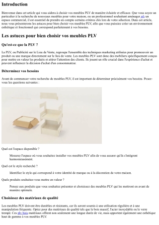 Les astuces pour bien choisir vos meubles PLV