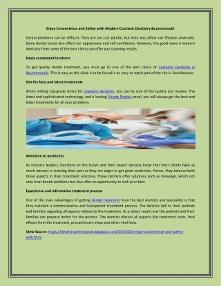 Convenience and Safety with Modern Cosmetic Dentistry Bournemouth