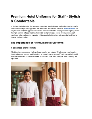 Stylish & Durable Hotel Uniforms for Professional Staff