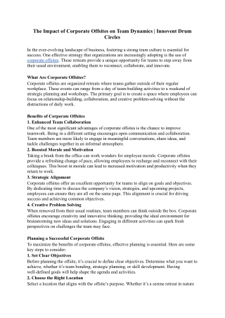 The Impact of Corporate Offsites on Team Dynamics | Innovent Drum Circles