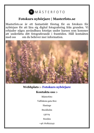 Fotokurs nybörjare  Masterfoto.se