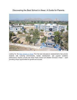 Discovering the Best Schools in Alwar: A Guide for Parents