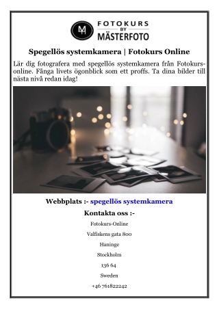 Spegellös systemkamera  Fotokurs Online