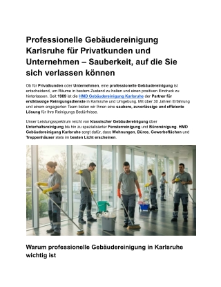 Professionelle Gebäudereinigung Karlsruhe für Privatkunden und Unternehmen