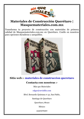 Materiales de Construcción Querétaro  Masquemateriales.com.mx