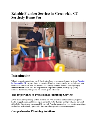 Reliable Plumber Services in Greenwich, CT – Servicely Home Pro