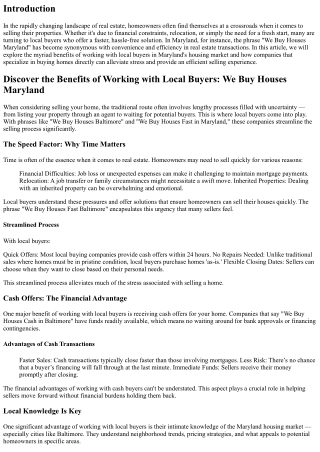 “Discover the Benefits of Working with Local Buyers: We Buy Houses Maryland”