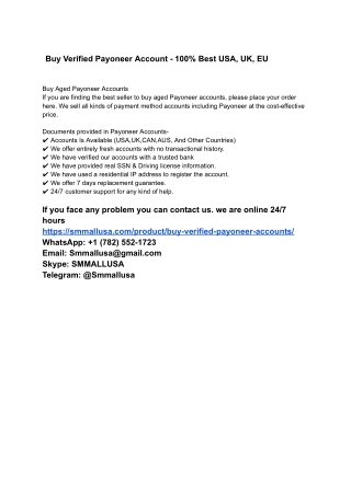 Buy Verified Payoneer Account - 100% Best USA, UK, EU