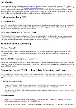 Comparing Organic Traffic vs Paid Ads in Generating Local Leads