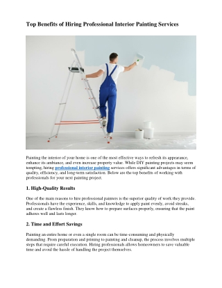 Top Benefits of Hiring Professional Interior Painting Services
