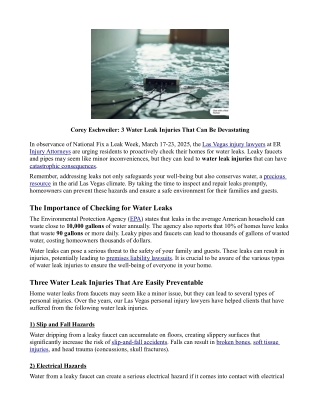 Corey Eschweiler: 3 Water Leak Injuries That Can Be Devastating