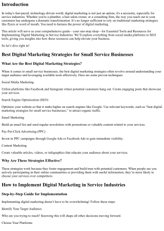 Essential Tools and Resources for Implementing Digital Marketing in Service Indu