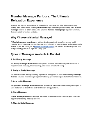 Mumbai Massage Parlours: The Ultimate Relaxation Experience