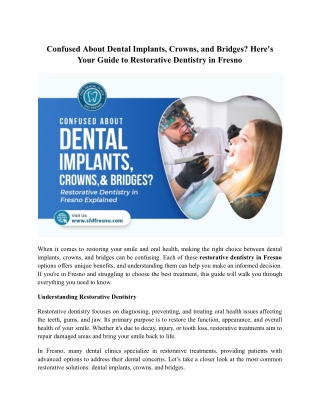 Restorative Dentistry in Fresno: Implants, Crowns & Bridges Guide