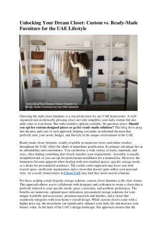 Unlocking Your Dream Closet Custom vs. Ready-Made Furniture for the UAE Lifestyle