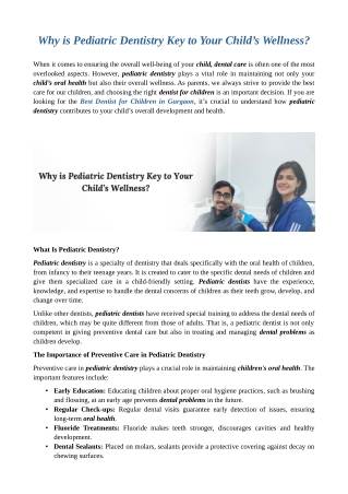 Why is Pediatric Dentistry Key to Your Child’s Wellness?