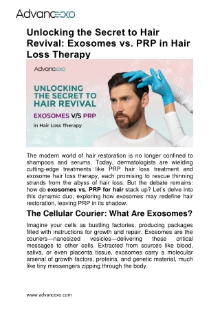 Exosomes vs. PRP: A New Era in Hair Restoration