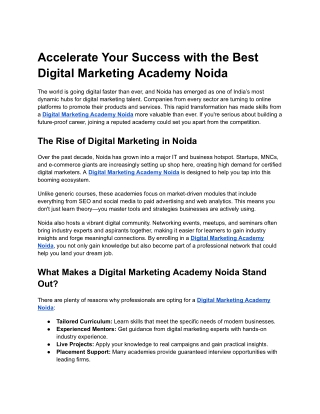 Accelerate Your Success with the Best Digital Marketing Academy Noida