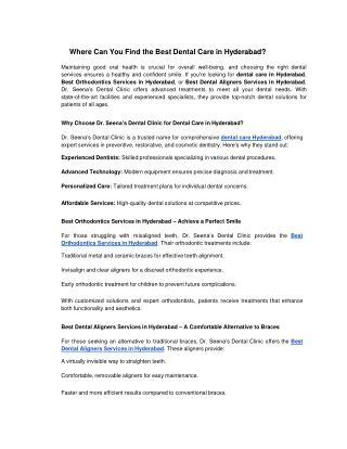 Where Can You Find the Best Dental Care in Hyderabad?