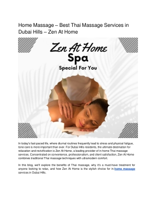 Home Massage – Best Thai Massage Services in Dubai Hills – Zen At Home