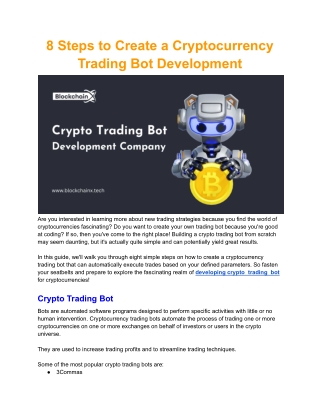8 Steps to Create a Cryptocurrency Trading Bot Development