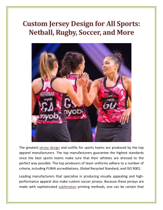 Custom Jersey Design for All Sports Netball, Rugby, Soccer, and More