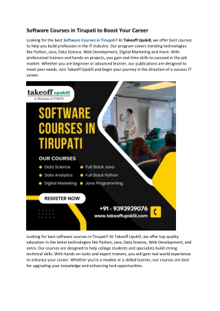 Software Courses in Tirupati to Boost Your Career