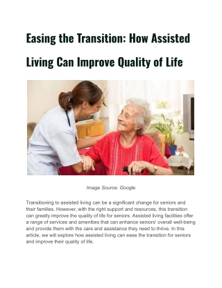 Easing the Transition: How Assisted Living Can Improve Quality of Life