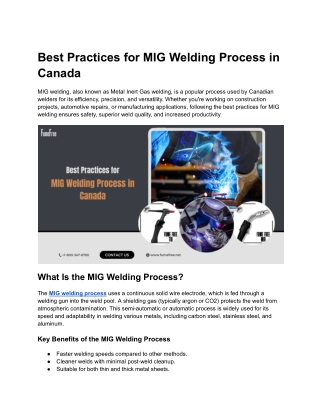 Best Practices for MIG Welding Process in Canada