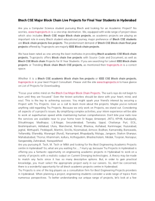 Btech CSE Major Block Chain Live Projects for Final Year Students in Hyderabad