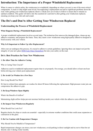Do’s and Don’ts After Getting Your Windscreen Replaced