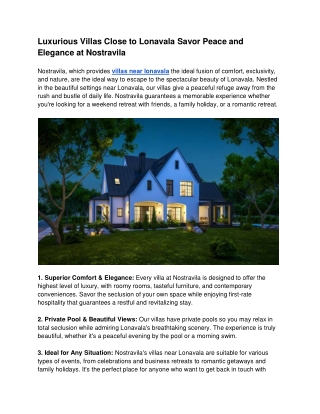 Luxurious Villas Close to Lonavala Savor Peace and Elegance at Nostravila