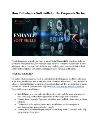 How To Enhance Soft Skills In The Corporate Sector