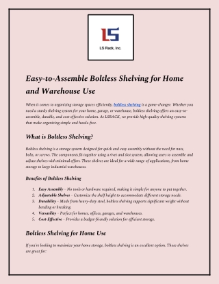 Easy-to-Assemble Boltless Shelving for Home and Warehouse Use