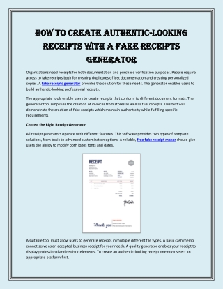 How to Create Authentic-Looking Receipts with a Fake Receipts Generator